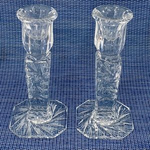 Vintage Glass Candle Holders Star Burst 6" inch Tall Romantic Sparkle